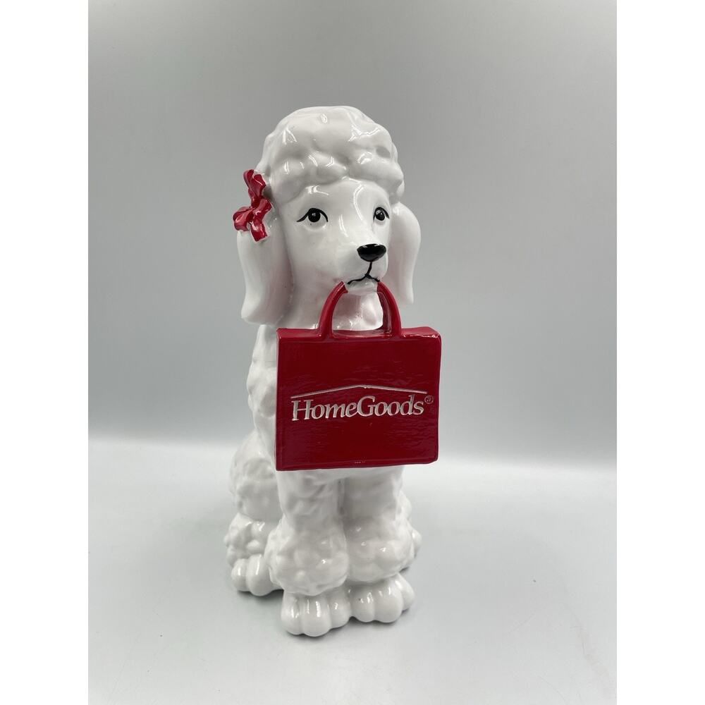 TJ MAXX VIRAL French POODLE Holiday Figurine Statue 10” RED Bow & Bag NEW